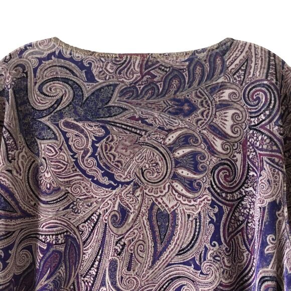 Chico's Women's Velvet Top Sweater Size 3 Paisley Floral Boho Metallic Embellish - Picture 10 of 10